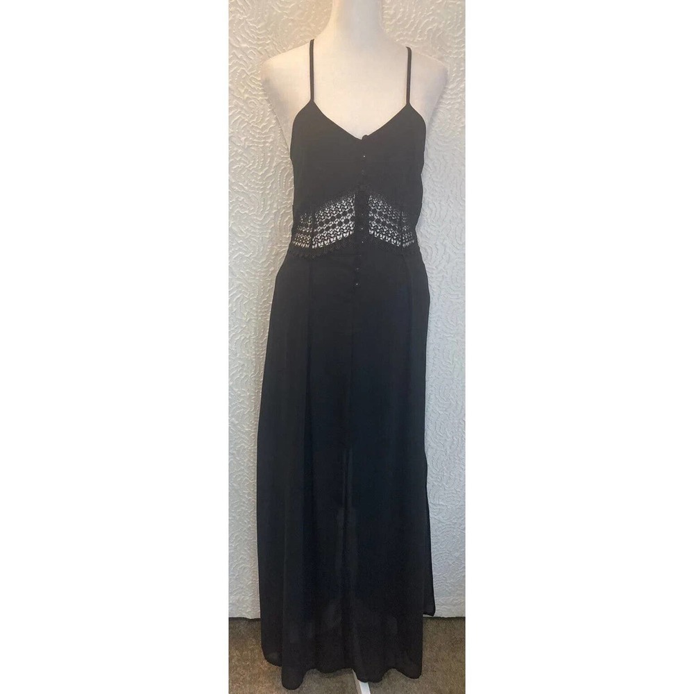 Sans Souci Black Cut Outs Lace Long Sheer Maxi Dress Size Xsmall